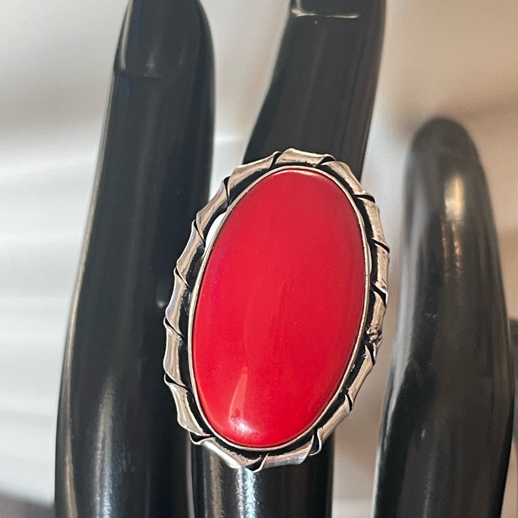 Red Coral 925 Vintage Silver Overlay